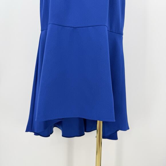 Adrianna Papell Bluebsatin Crepe High Low Dress 4 Ruffle Sleeve Cocktail Party - Picture 4 of 10